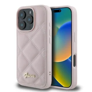 Guess Quilted Metal Logo iPhone 16 Pro Max Case - Pinkeng
