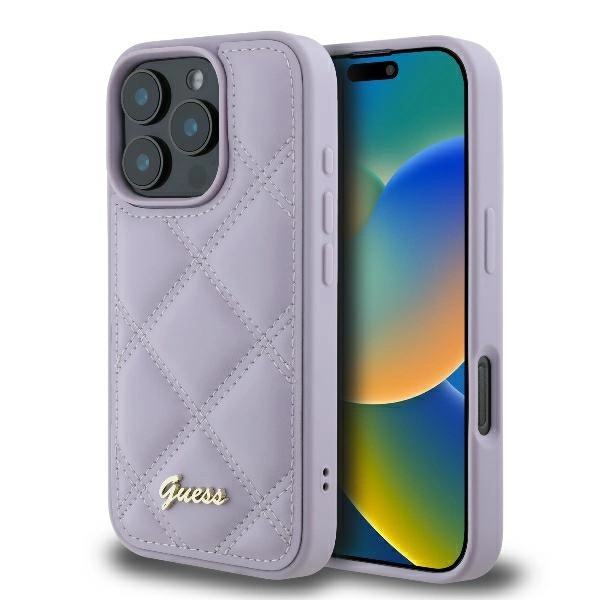 Guess Quilted Metal Logo case for iPhone 16 Pro Max - light purpleeng
