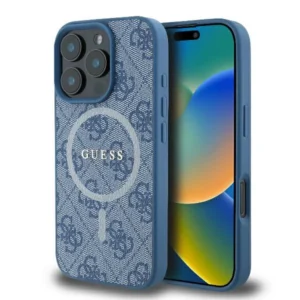 Guess 4G Ring Classic Logo MagSafe iPhone 16 Pro Case - Blueeng