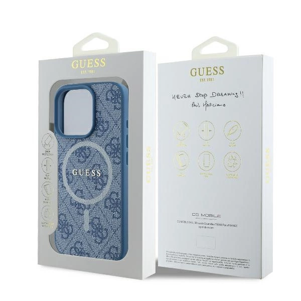 Guess 4G Ring Classic Logo MagSafe iPhone 16 Pro Case - Blueeng