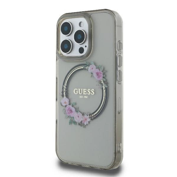 Guess IML Flowers Wreath MagSafe iPhone 16 Pro Case - Blackeng