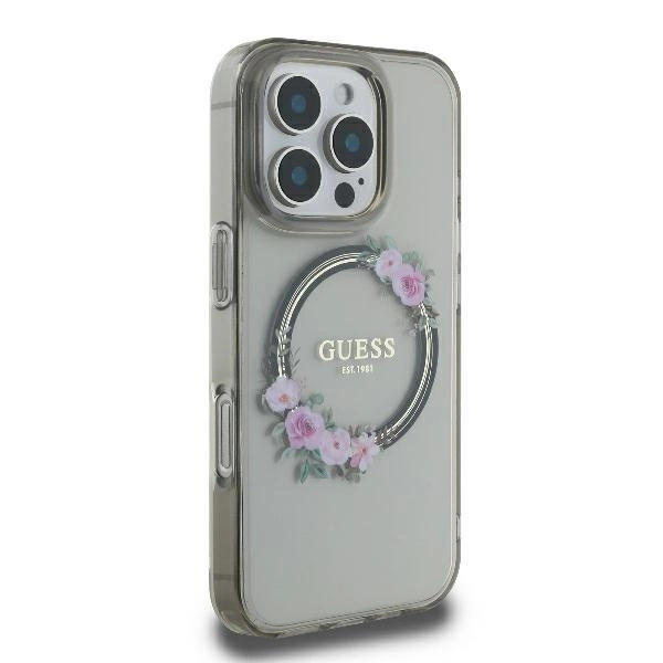 Guess IML Flowers Wreath MagSafe iPhone 16 Pro Case - Blackeng