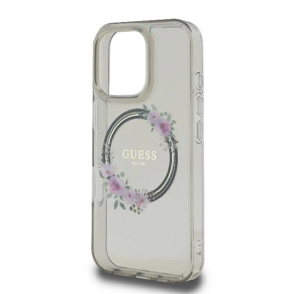 Guess IML Flowers Wreath MagSafe iPhone 16 Pro Case - Blackeng