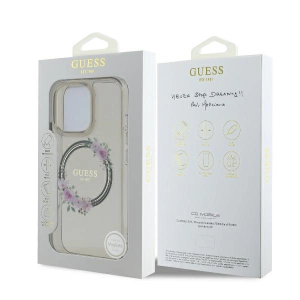 Guess IML Flowers Wreath MagSafe iPhone 16 Pro Case - Blackeng