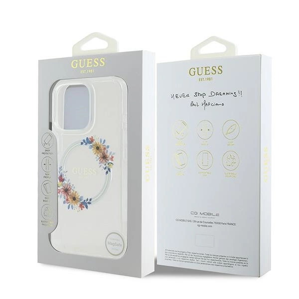 Guess IML Flowers Wreath MagSafe iPhone 16 Pro Case - Cleareng
