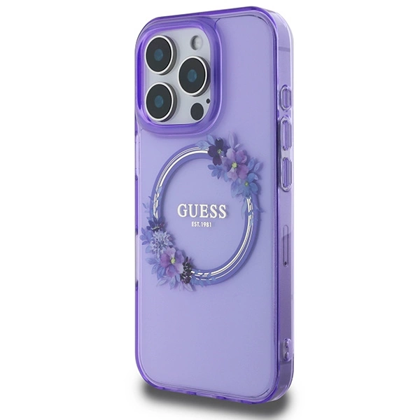 Guess IML Flowers Wreath MagSafe iPhone 16 Pro Case - Purpleeng