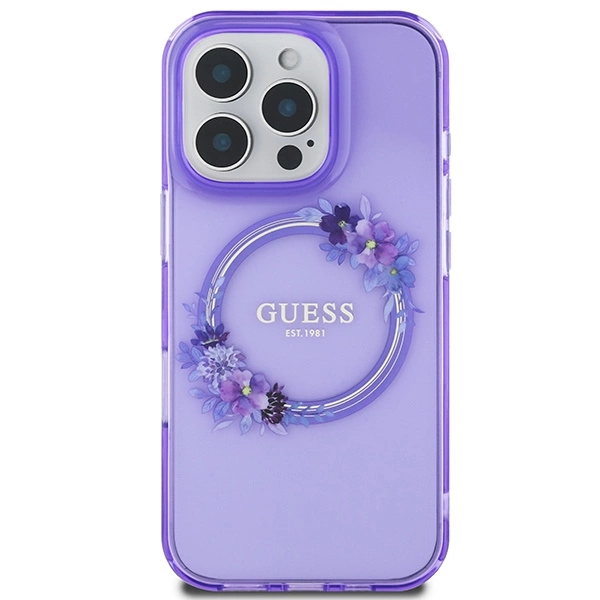 Guess IML Flowers Wreath MagSafe iPhone 16 Pro Case - Purpleeng