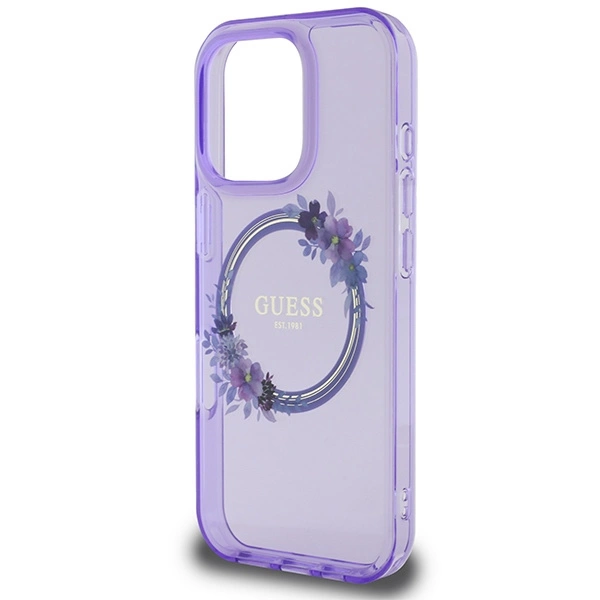 Guess IML Flowers Wreath MagSafe iPhone 16 Pro Case - Purpleeng