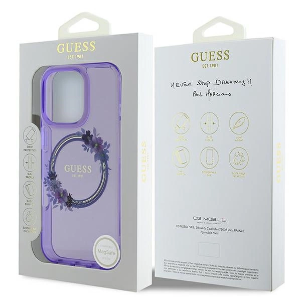 Guess IML Flowers Wreath MagSafe iPhone 16 Pro Case - Purpleeng