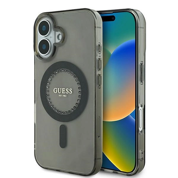 Guess IML Rhinestones MagSafe iPhone 16 Plus Case - Blackeng