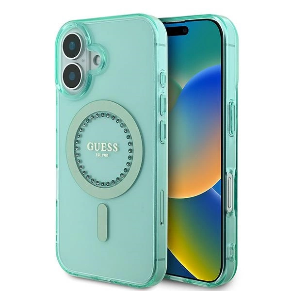 Guess IML Rhinestones MagSafe iPhone 16 Plus Case - Greeneng