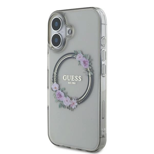 Guess IML Flowers Wreath MagSafe case for iPhone 16 - blackeng