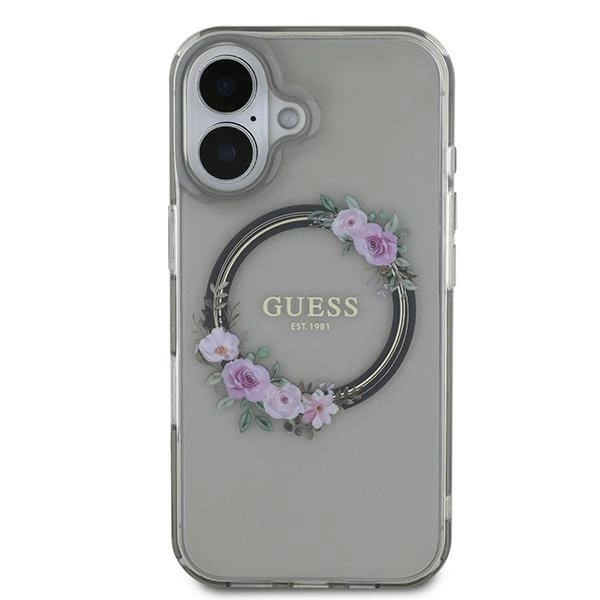 Guess IML Flowers Wreath MagSafe case for iPhone 16 - blackeng