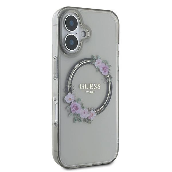 Guess IML Flowers Wreath MagSafe case for iPhone 16 - blackeng