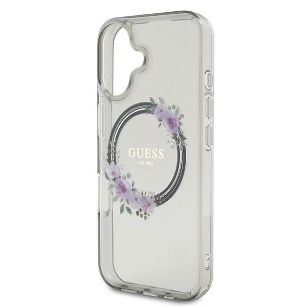 Guess IML Flowers Wreath MagSafe case for iPhone 16 - blackeng