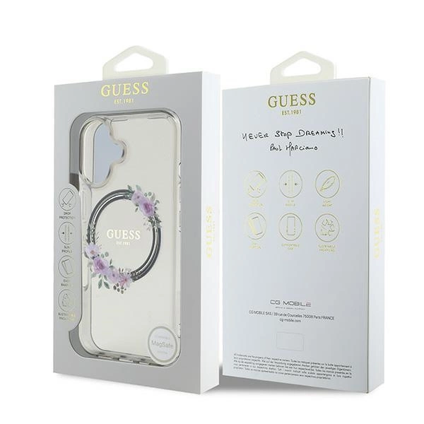Guess IML Flowers Wreath MagSafe case for iPhone 16 - blackeng