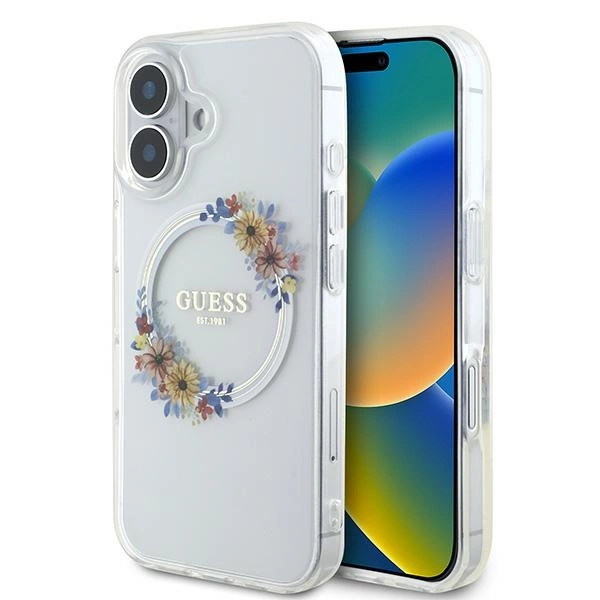 Guess IML Flowers Wreath MagSafe iPhone 16 Case - Cleareng