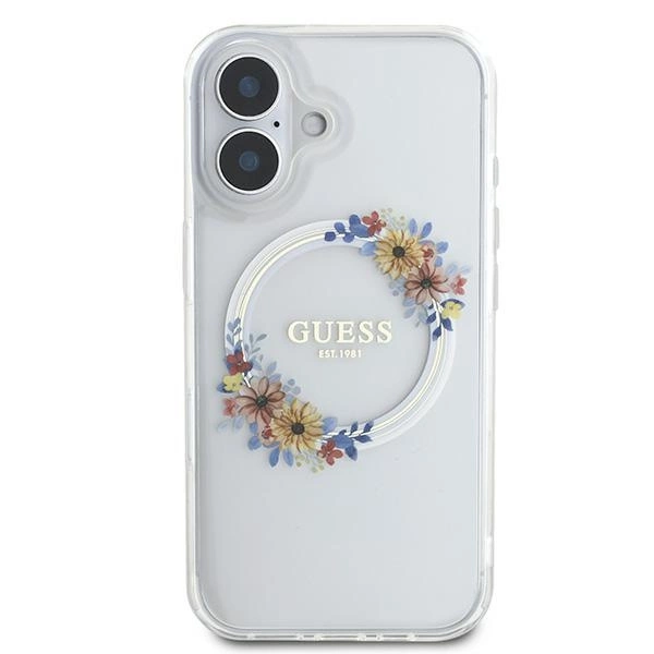 Guess IML Flowers Wreath MagSafe iPhone 16 Case - Cleareng