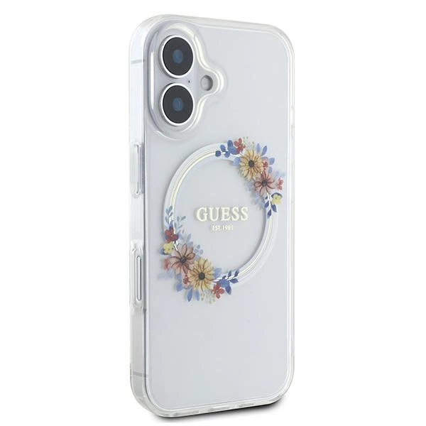 Guess IML Flowers Wreath MagSafe iPhone 16 Case - Cleareng