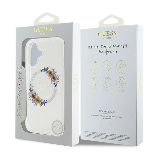 Guess IML Flowers Wreath MagSafe iPhone 16 Case - Cleareng