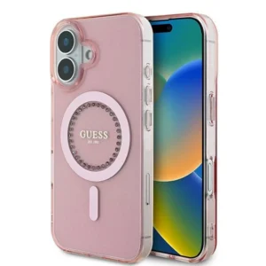 Guess IML Rhinestones MagSafe iPhone 16 Case - Pinkeng