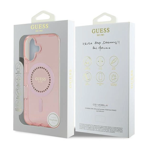 Guess IML Rhinestones MagSafe iPhone 16 Case - Pinkeng