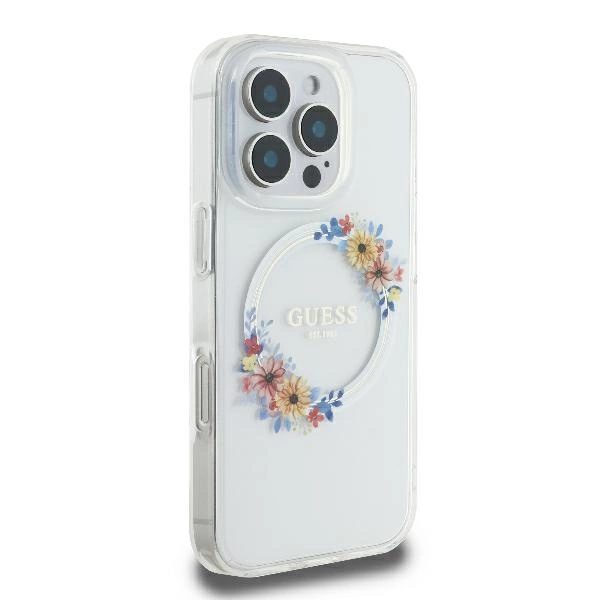 Guess IML Flowers Wreath MagSafe iPhone 16 Pro Max Case - Cleareng