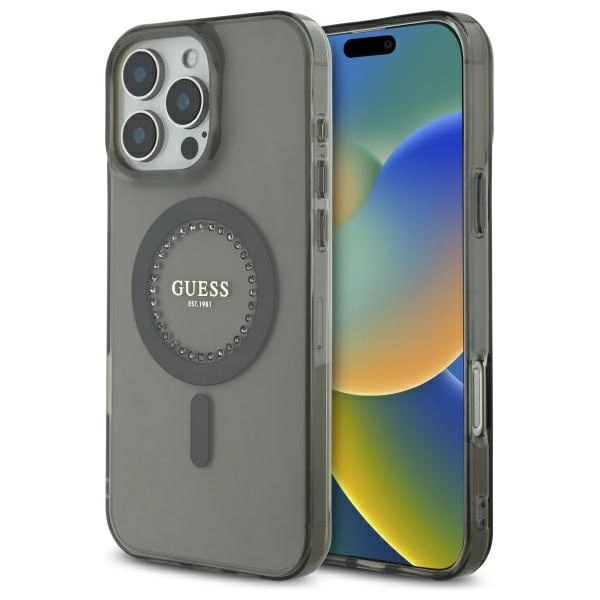 Guess IML Rhinestones MagSafe Case for iPhone 16 Pro Max - Blackeng