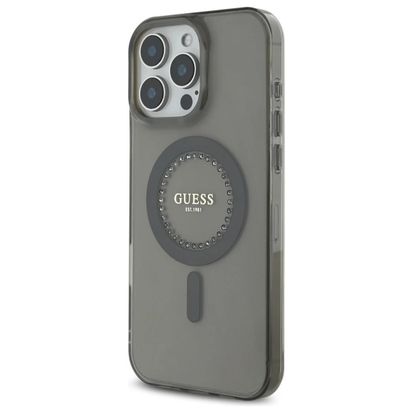 Guess IML Rhinestones MagSafe Case for iPhone 16 Pro Max - Blackeng