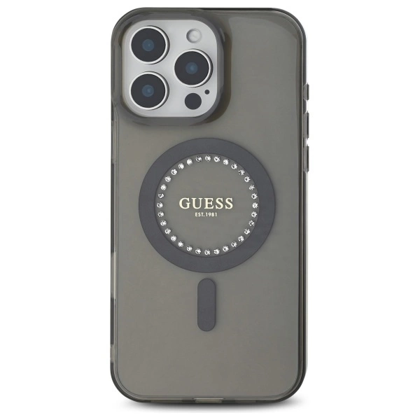 Guess IML Rhinestones MagSafe Case for iPhone 16 Pro Max - Blackeng