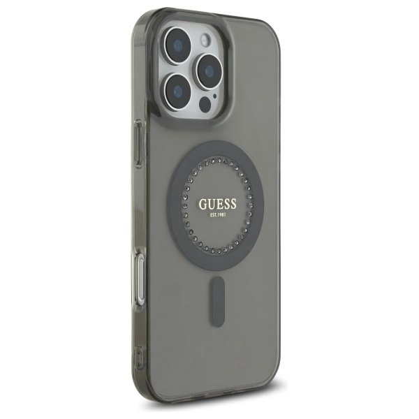 Guess IML Rhinestones MagSafe Case for iPhone 16 Pro Max - Blackeng