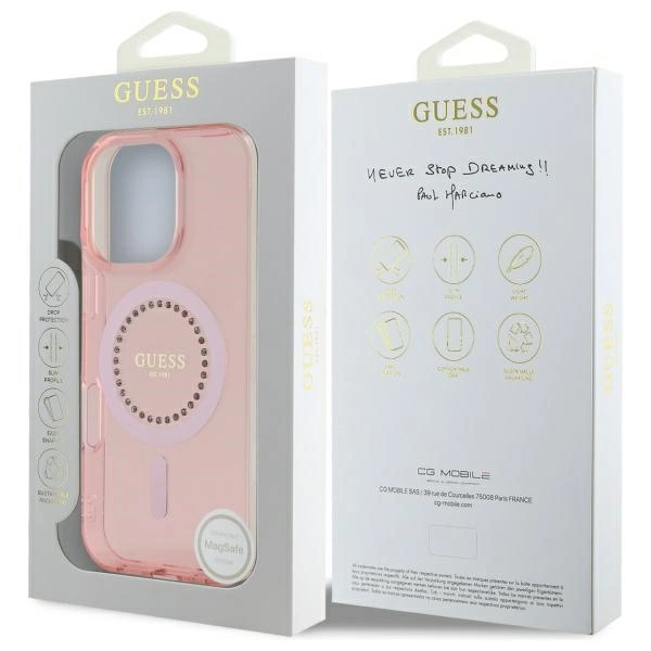 Guess IML Rhinestones MagSafe iPhone 16 Pro Max Case - Pinkeng