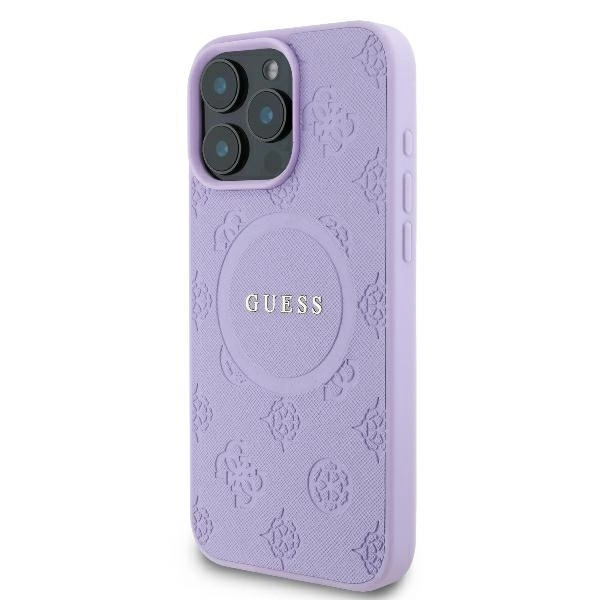 Guess Saffiano Peony Classic Logo MagSafe iPhone 16 Pro Max Case - Purpleeng