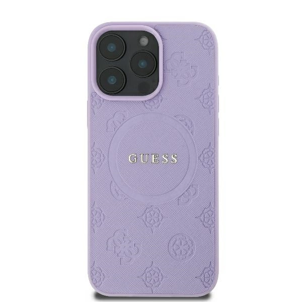 Guess Saffiano Peony Classic Logo MagSafe iPhone 16 Pro Max Case - Purpleeng