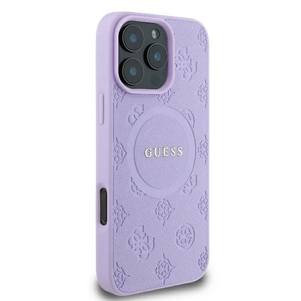 Guess Saffiano Peony Classic Logo MagSafe iPhone 16 Pro Max Case - Purpleeng