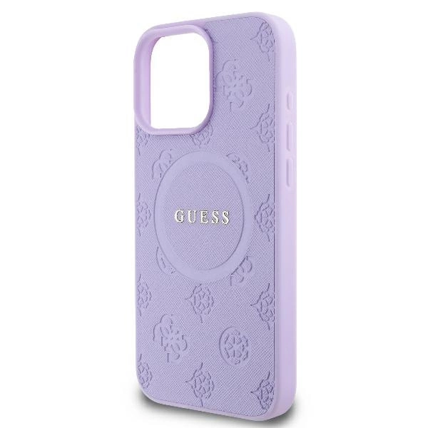 Guess Saffiano Peony Classic Logo MagSafe iPhone 16 Pro Max Case - Purpleeng
