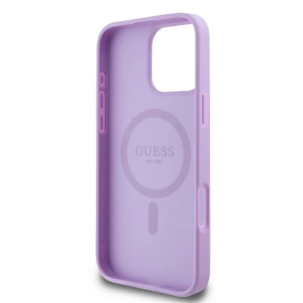 Guess Saffiano Peony Classic Logo MagSafe iPhone 16 Pro Max Case - Purpleeng