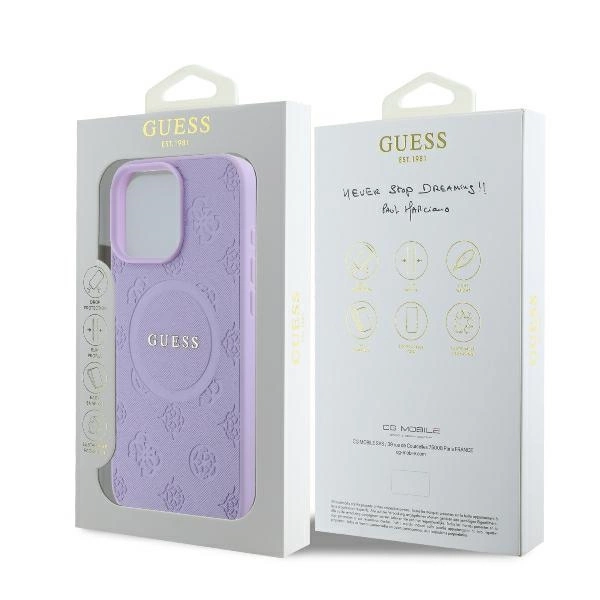 Guess Saffiano Peony Classic Logo MagSafe iPhone 16 Pro Max Case - Purpleeng