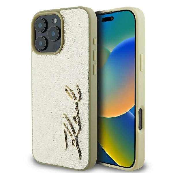 Karl Lagerfeld Metal Signature iPhone 16 Pro Case - Goldeng