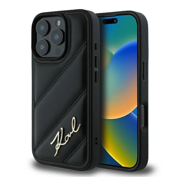 Karl Lagerfeld Quilted Signature iPhone 16 Pro Case - Blackeng