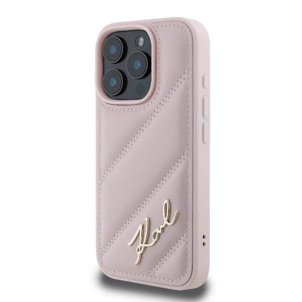 Karl Lagerfeld Quilted Signature iPhone 16 Pro Case - Pinkeng