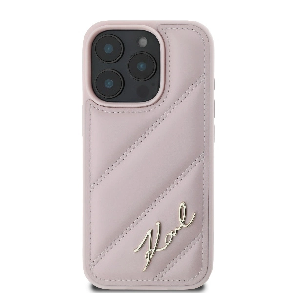 Karl Lagerfeld Quilted Signature iPhone 16 Pro Case - Pinkeng