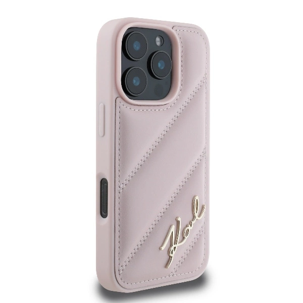 Karl Lagerfeld Quilted Signature iPhone 16 Pro Case - Pinkeng