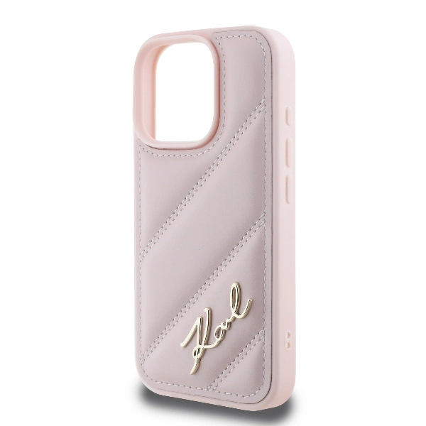 Karl Lagerfeld Quilted Signature iPhone 16 Pro Case - Pinkeng