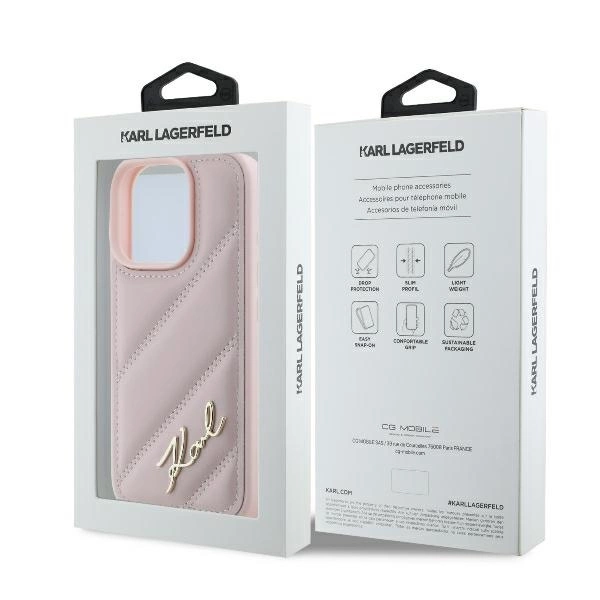 Karl Lagerfeld Quilted Signature iPhone 16 Pro Case - Pinkeng