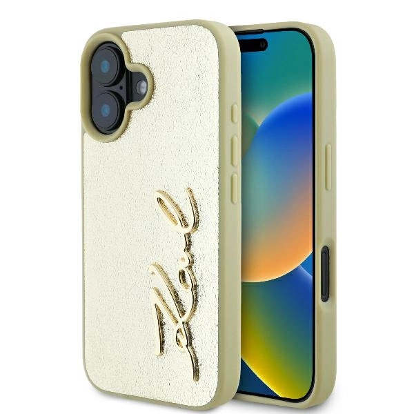Karl Lagerfeld Metal Signature iPhone 16 Case - Goldeng