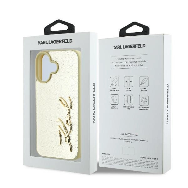 Karl Lagerfeld Metal Signature iPhone 16 Case - Goldeng
