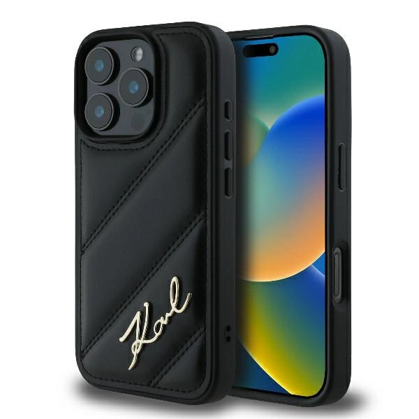 Karl Lagerfeld Quilted Signature iPhone 16 Pro Max Case - Blackeng
