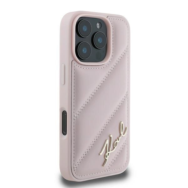 Karl Lagerfeld Quilted Signature iPhone 16 Pro Max Case - Pinkeng
