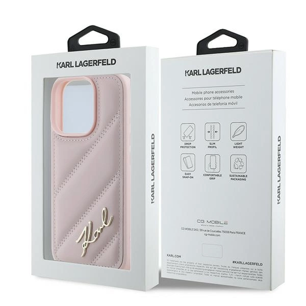 Karl Lagerfeld Quilted Signature iPhone 16 Pro Max Case - Pinkeng
